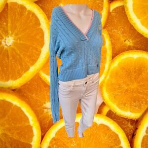 Le Tigre Blue and Pink Hoodie cable Knit Sweater Size‎ Medium